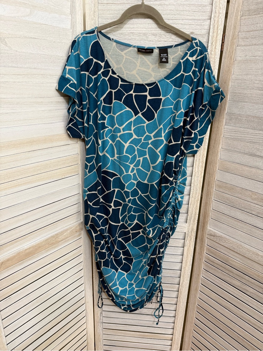 New York & Company Teal and Navy Patterned Tunic